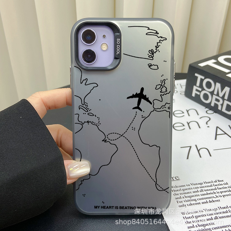 Aviation Map Suitable for Apple 15 Color Silver iPhone 14Pro Creative 13/11Promax Frosted 16 Protective Cover 17