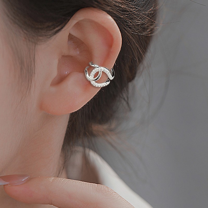 Clip oreja estilo Chanel, doble C, sin perforación, moda francesa/coreana, joya ins