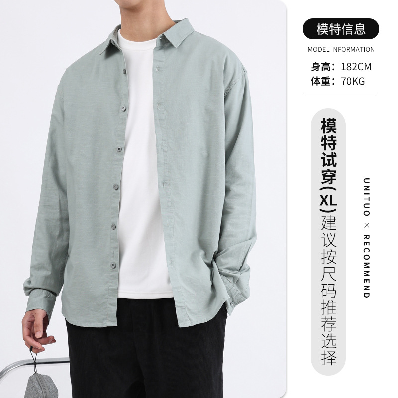 Hombres lino de manga larga camisa de hombre primavera y otoño camisa de alto nivel camisa casual suelta chaqueta de hombre