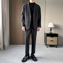毛呢西装外套男生秋冬新款高级感轻熟风呢子大衣韩版休闲西服上衣