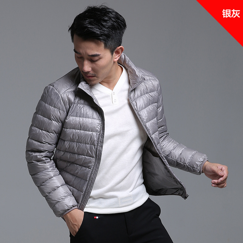 Transfronterizo Tik Tok otoño invierno chaqueta de plumón ligera hombre corto tamaño grande ligero a prueba de frío cálido abrigo de cuello blanco