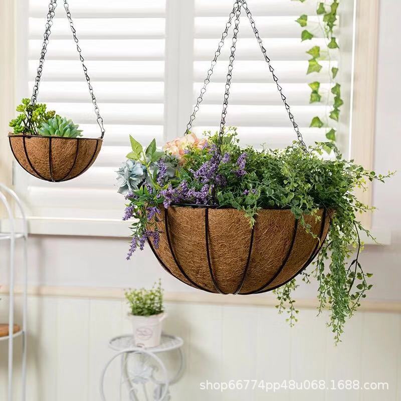 Fuente fabricantes de arreglos florales coco marrón colgante maceta de coco natural colgada cesta colgante viento bucólico suspendido pared maceta