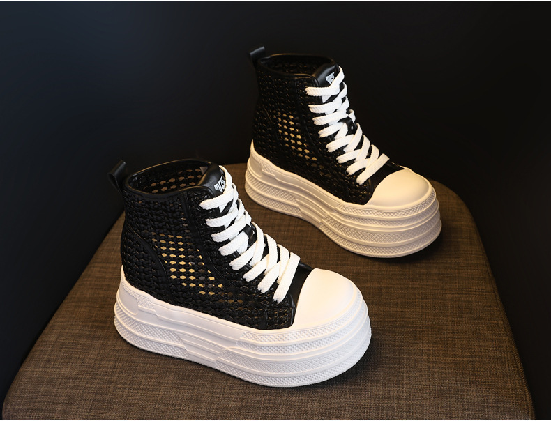 Boot cổ cao đế dày lưới thoáng khí phong cách Martin — màu đen, màu trắng chi tiết 5