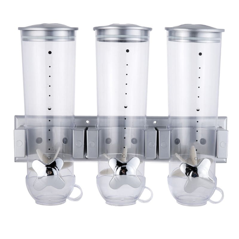 Nueva tarro de almacenamiento de múltiples granos Cocina snack tarro de almacenamiento de alimentos tarro sellado máquina de trigo de Tres barriles montada en la pared