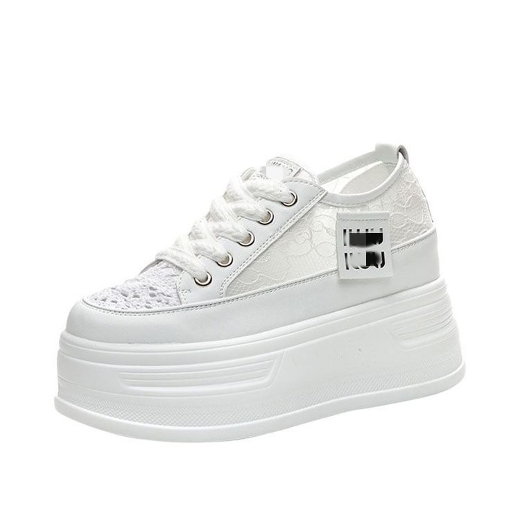 8cm de altura de zapatos blancos para mujeres 2026 nuevo verano de malla transpirable muffin zapatos casuales de skate