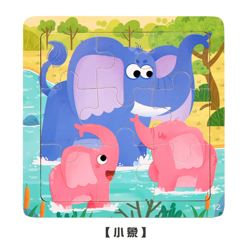 Weiweihu Cross-border 9 piezas de rompecabezas de dibujos animados de animales rompecabezas jardín de infantes aprendizaje cognitivo educación temprana para niños juguetes de madera