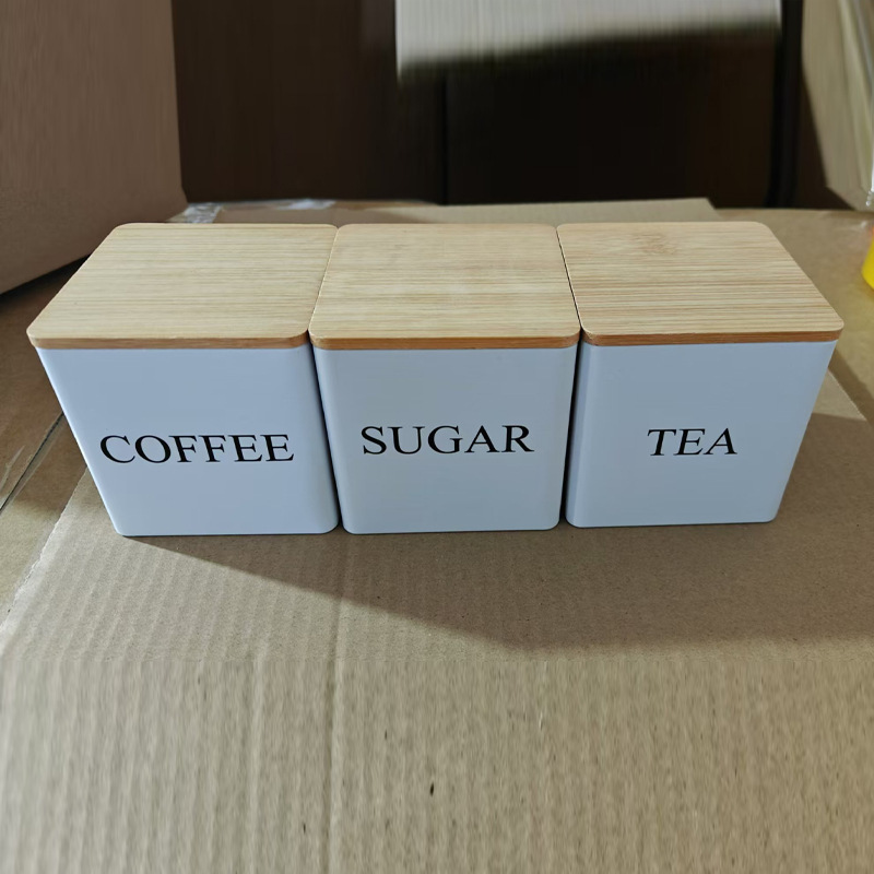 ヨーロッパとアメリカンスタイルの竹カバー金属ブリキ箱キャンディーコーヒーティーブリキ収納ボックスシンプルなクリエイティブ収納ボックス|undefined