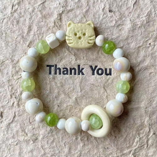 Jingdezhen Cute Handmade Cookie Charm Cat and Bear Series Unique Chinese Style Versatile Design Bracelet