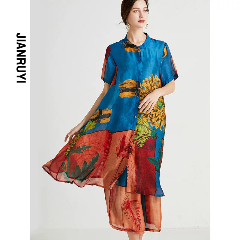 Capacious summer set for leisure, trousers, plus size, loose fit
