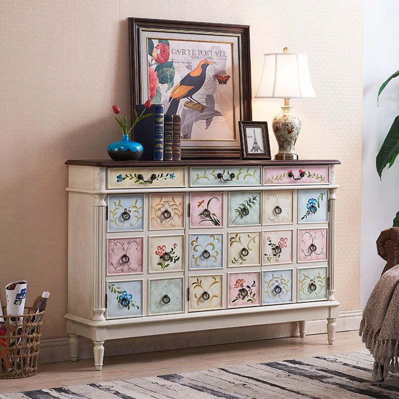 美式彩繪鞋櫃走廊家用入戶門鞋櫃多層客廳玄關櫃歐式鞋櫃大容量