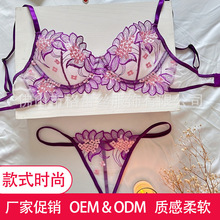 欧美超薄蕾丝情趣性感内衣纯欲套装文胸大胸显小防下垂女跨境专供