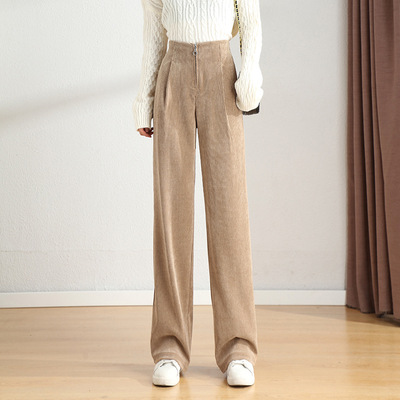 休闲裤女灯芯绒阔腿裤高腰条绒弹力2022春新款宽松拖地长裤21132|ms