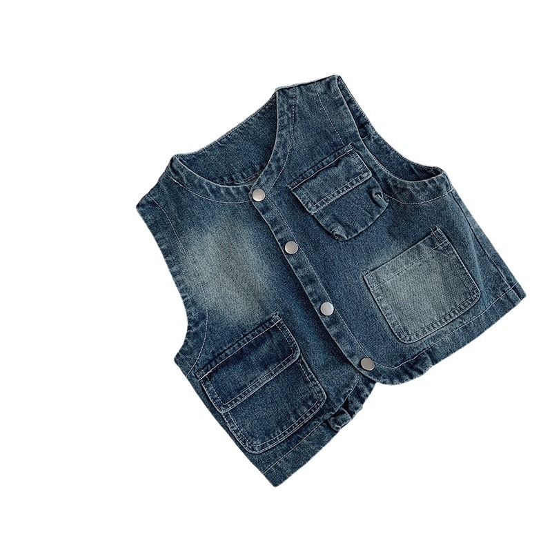 Niños otoño nuevo estilo coreano retro chaleco denim hombre y mujer ocio de hombro de los niños de mediana edad chaleco de moda