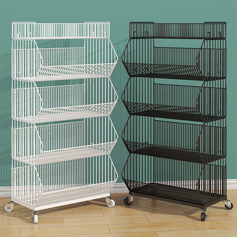 Kitchen Shelf Vertical Multi-Layer Vegetable Storage Cabinet Supermarket Shelf Display Basket Mobile Snack Storage Rack