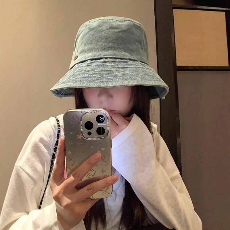 デニムの漁師の帽子の女性の韓国版の水洗いのファッション的なレトロな百合の盆の帽子の屋外のレジャーは顔の小さい日焼け止めの日よけの帽子を現します。|undefined