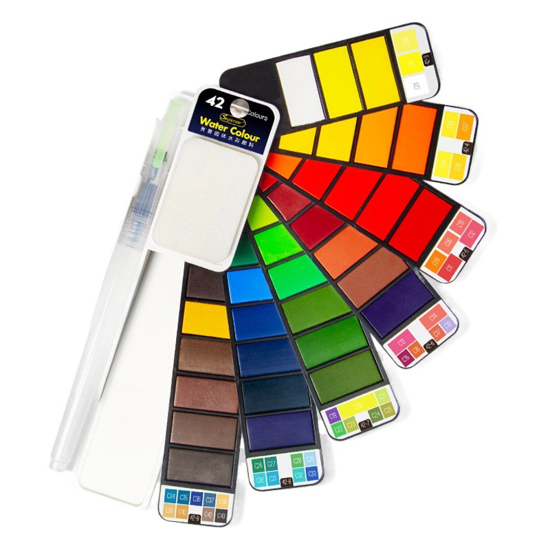 Xiupu plegable en forma de abanico sólido acuarela pintura traje portátil principiante niños con agua del grifo pluma