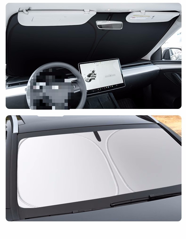 Suitable for Tesla Y 3 Yl Special Front Sunshade Double-Layer Opaque One Black and One Silver Sun Protection Sunshade