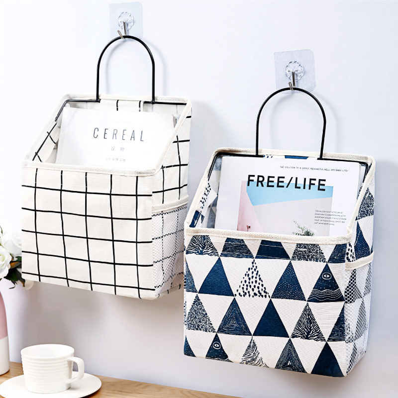 Household bedside storage bag wall-mounted dormitory small cloth bag multi-functional student desk hanging basket fabric storage bag