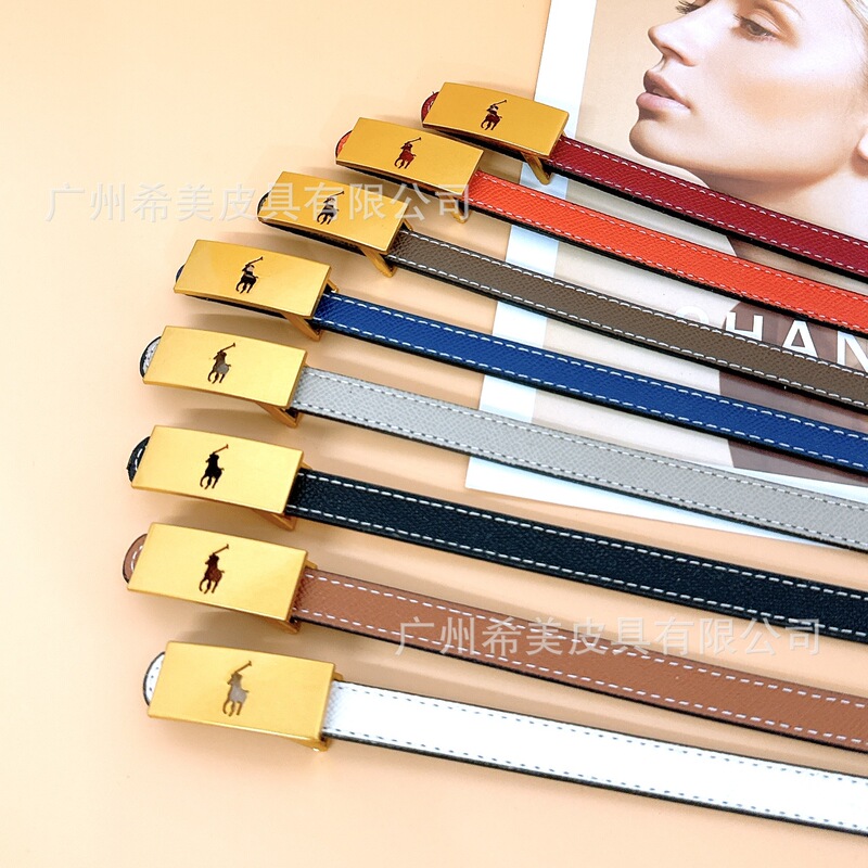 Retro Gold Snap Buckle Women's Thin Belt, Two-Color Reversible Small Leather Belt, Versatile for Dresses, Waist Cincher, Fashionable Y2K