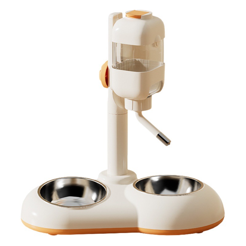 Perro vertical transfronterizo fuente de bebida automática para mascotas alimentación ajustable para mascotas de acero inoxidable antidetonante doble tazón de gato