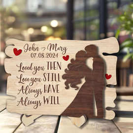跨境定制情侣亲吻剪影木制牌匾周年纪念礼物家居装饰木质工艺品