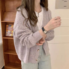 2025春秋新款宽松复古百搭针织开衫女慵懒风温柔短款毛衣外套外穿