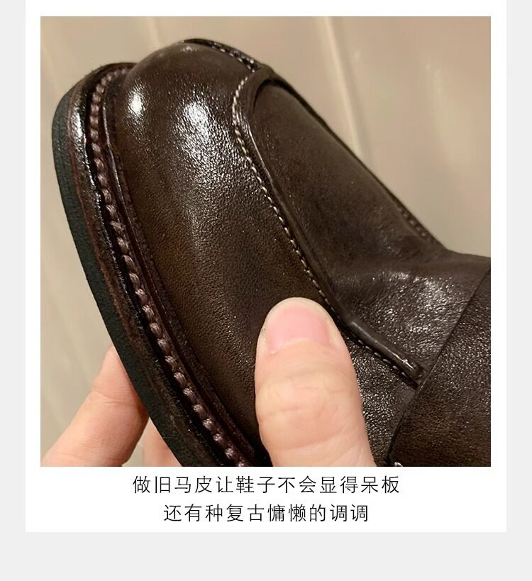 Giày lười nữ da bò mũi tròn gót vừa 3–5 cm — Điểm đen, Đốm nâu cổ điển chi tiết 20