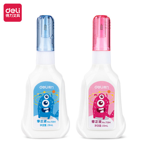 Deli Stationery 7284 Correction Fluid Correction Fluid Elementary School Large Capacity Quick-drying Correction Fluid 15ml Correction Fluid Wholesale