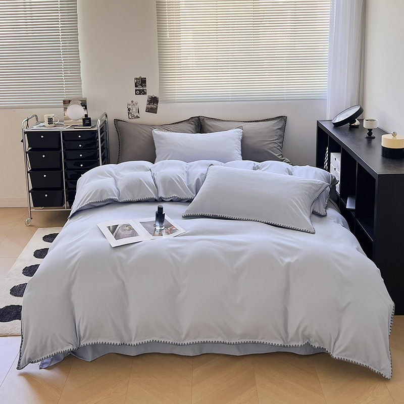 2024 nuevo conjunto de cuatro piezas de cama AB doble colcha de colcha de color sólido de una sola pieza dormitorio de estudiantes sábanas individuales de tres piezas