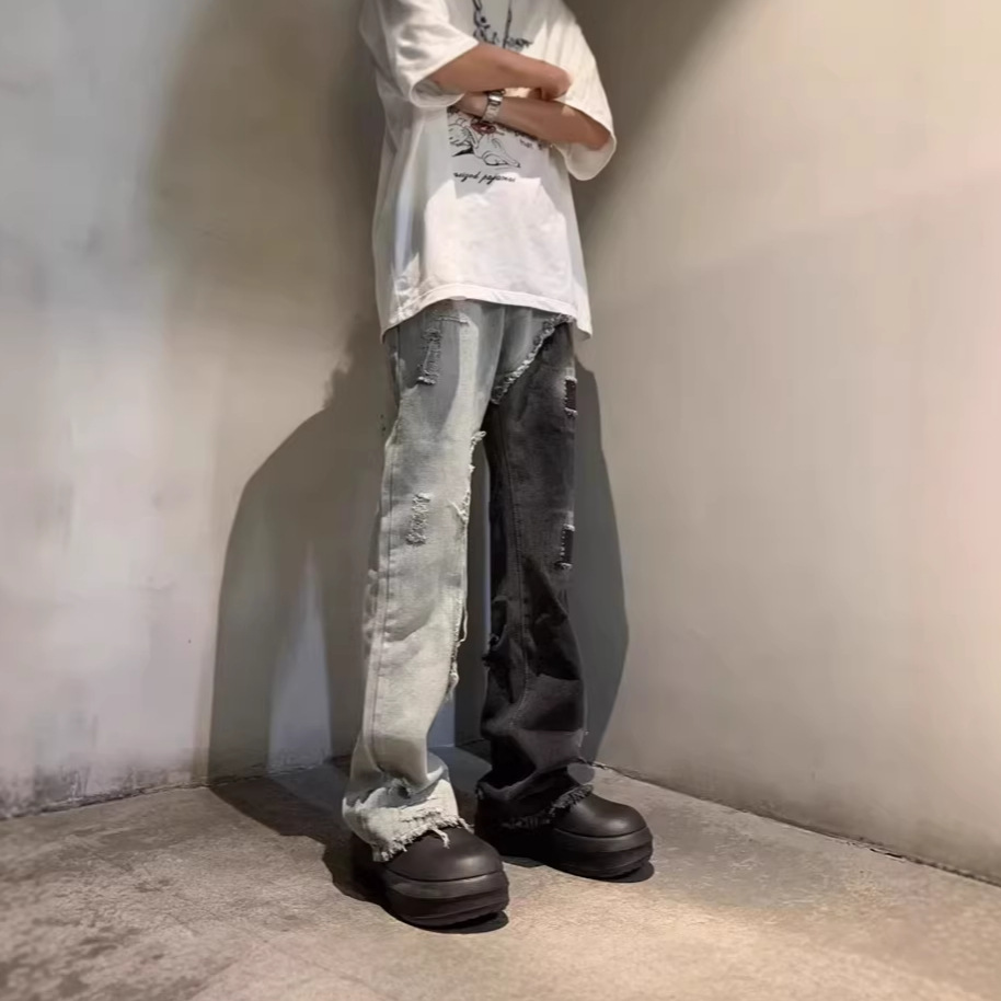 Men's Summer High-Waist Hip Hop Personality Letter Print Jeans Trendy Handsome Trousers New Style Streetwear_mkmklike.com