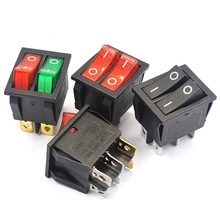 双联船型开关 红绿色带灯2档6脚 电源按钮开关电饼铛电暖器开关