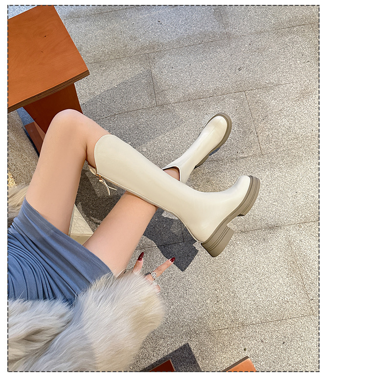 Bottes Slim élastiques pour femmes, avec bouche en V surélevée, fond épais, bottes hautes blanches, nouvelle collection automne/hiver 2024_voghion.com