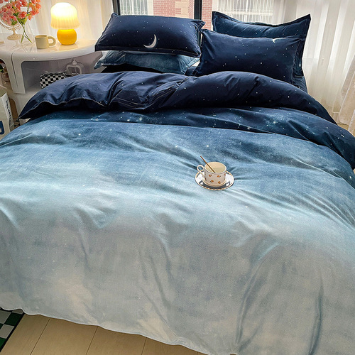 Factory Direct Supply New Simple Aloe Cotton Velvety Printed Quilt Set Summer Thin Bedding Set Wholesale