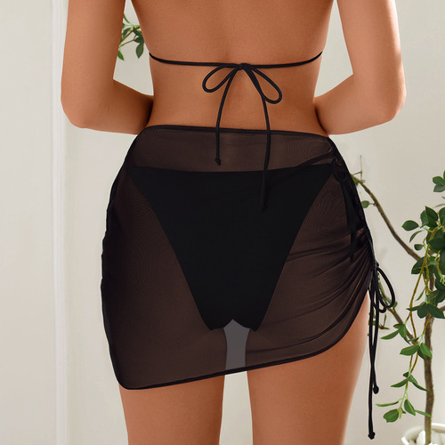 Beach skirt women's European and American style sexy slit breathable mesh sheer solid color outerwear dress UV protection