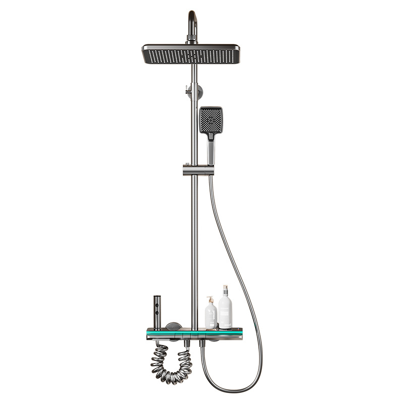 Gun gris todo cobre traje oscuro, un conjunto completo de ducha de temperatura constante, baño al aire libre, tres sistemas de artefactos