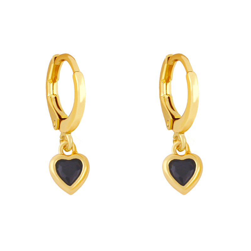 5g Weight 18K Gold Plated Plating Material Artificial Gemstones Inlay Material Earrings Classification Housewarming, Anniversary, Business, Wedding, Travel, Party, Birthday, Festival Occasion Copper Material Heart Pattern Women'S Gender Fashion Style Rose Red, White, Pink, Green, Blue, Champagne, Yellow, Black Color Fashion Heart Copper Artificial Gemstones Copper Earrings 8