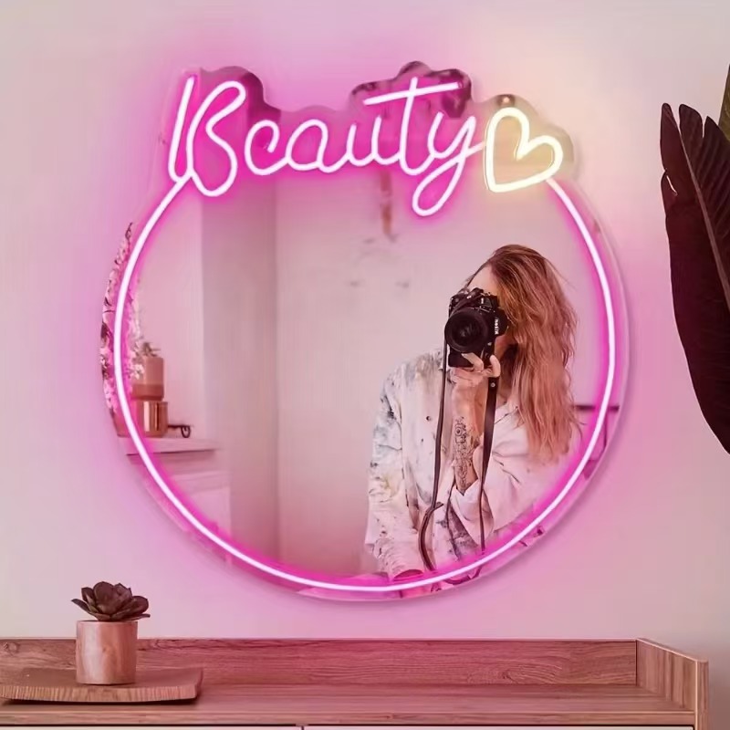 Transfronterizos LED de neón espejo luminoso espejo de maquillaje estilo de letra lámpara dormitorio tienda atmósfera lámpara decorativa