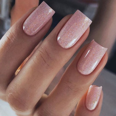 穿戴甲美甲爆閃碎鑽粉色光療假指甲歐方穿戴式批發必備指甲片nail