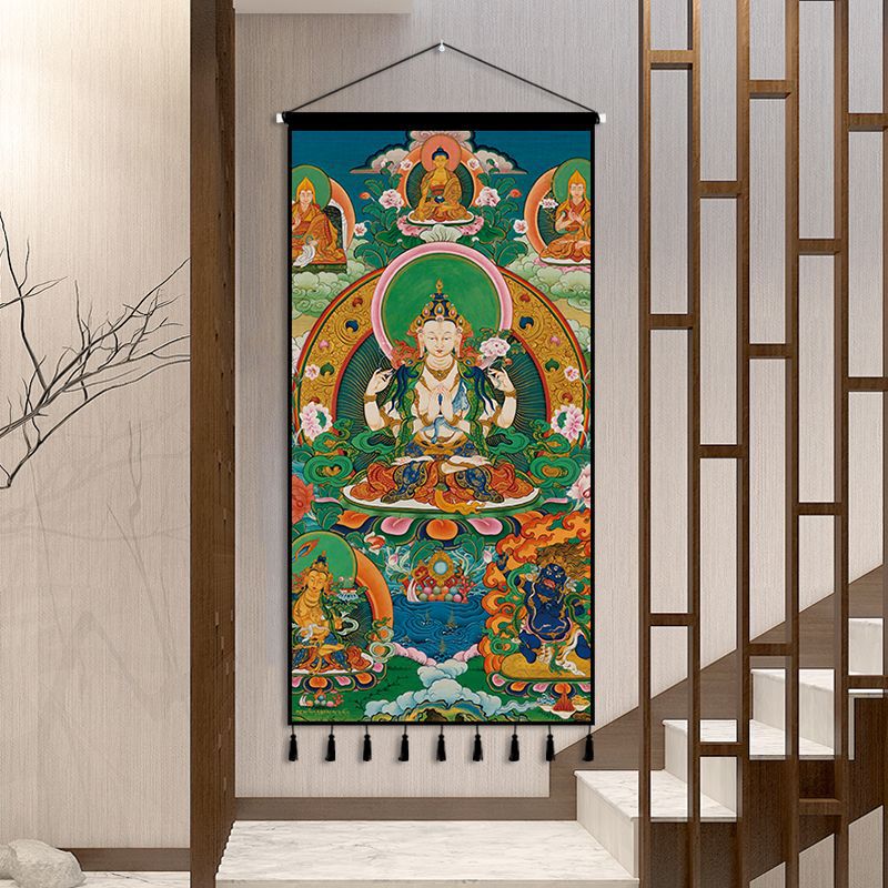 Door Curtain Wholesale Xizang Buddha Statue Thangka Hanging Painting Cloth Background Cloth Living Room Entrance Fabric Tapestry Wall Decoration Hanging Painting