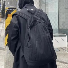 つや出しナイロンジッパーリュックサックファッションランドセルブラック日常通勤大容量リュックサック