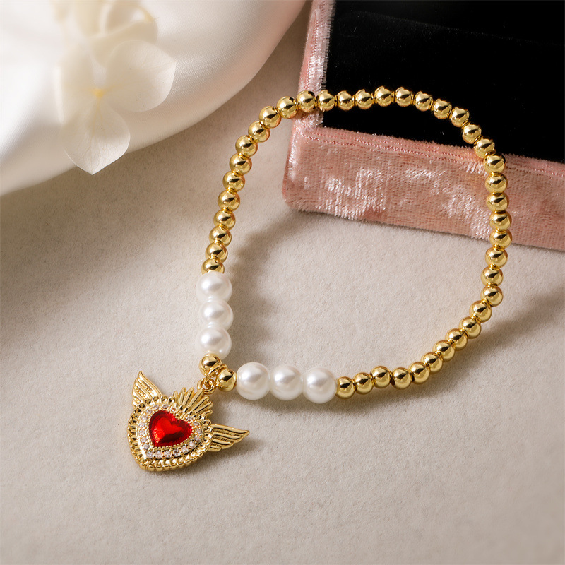 25g Weight Copper Pendant Material Zircon Inlay Material Bracelets Classification Copper Chain Material 1 Piece Quantity Outdoor, Shopping Occasion Copper Material Heart Shape, Wings Pattern Unisex Gender Inlay Design Copper Lady Inlay Heart Shape Wings Zircon Bracelets 4