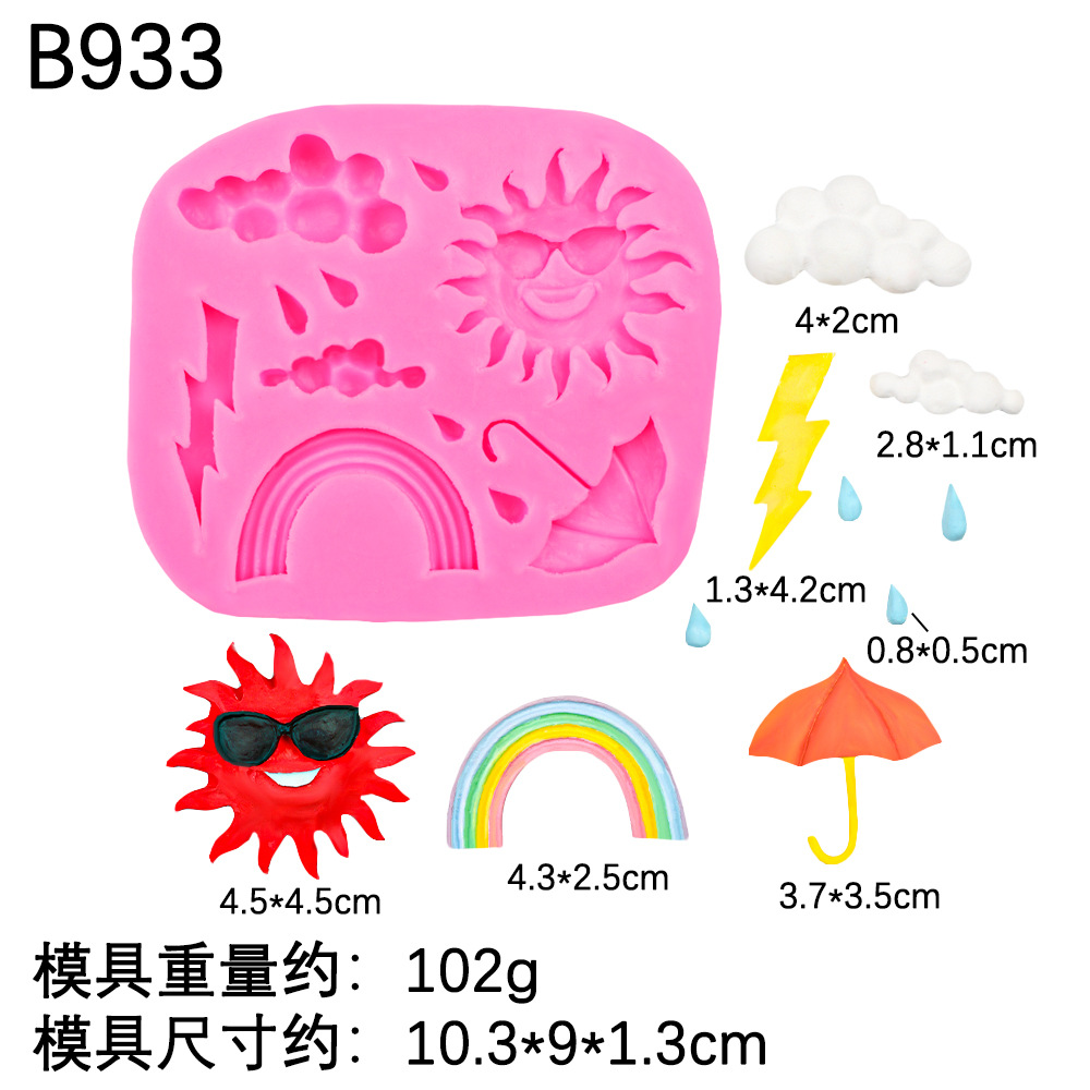 Funda de azúcar Rainbow Cloud Sun Cake Decoración Molde de silicona Paraguas de chocolate Raiden Plato de goteo de yeso de bricolaje