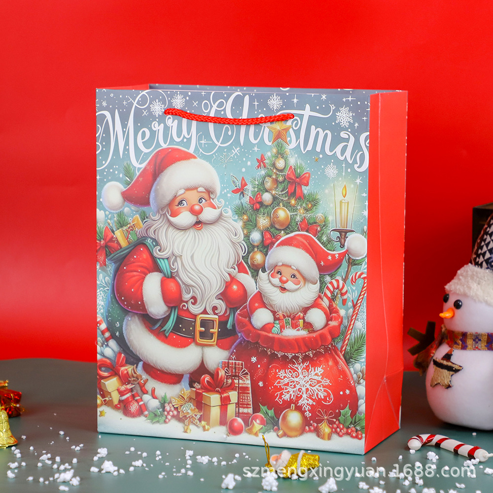 Navidad creativa Nochebuena caja de regalo embalaje bolsas de regalo de alto valor de moda bolsa de papel de mano grande