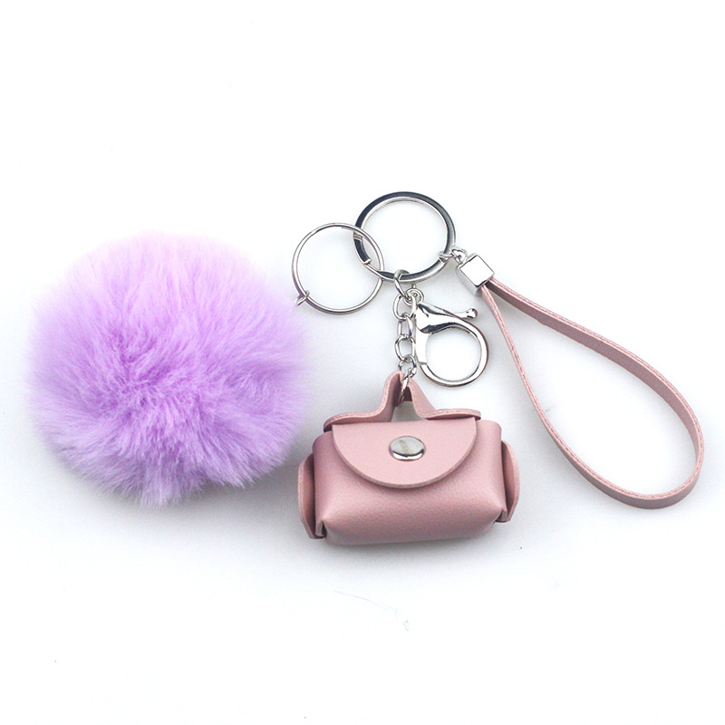 Original Design Solid Color Pu Leather Pom Poms Bag Pendant Keychain 1 Piece display picture 1