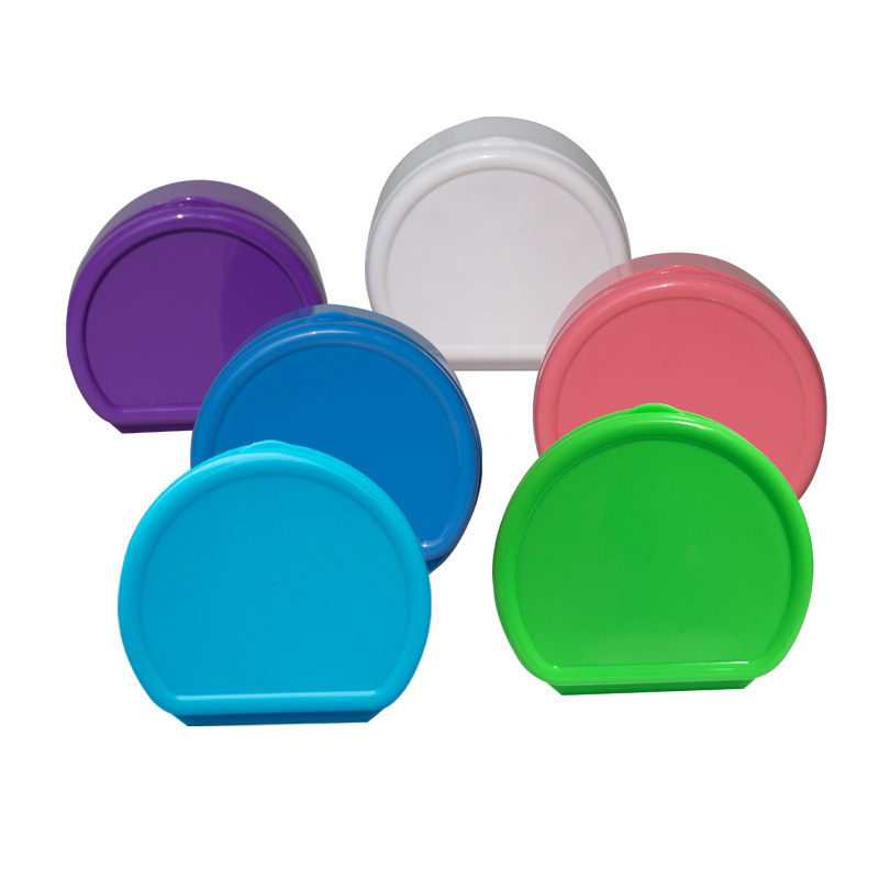 Impresión de almacenamiento de plástico, caja de almacenamiento de limpieza, dentadura postiza semicircular, caja de dentadura en forma de D con filtro, sello de doble capa de plástico image 5