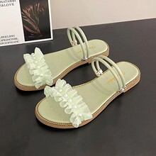 2025新款夏季凉鞋女时尚木耳花边平底凉拖鞋两穿一字拖女鞋批发