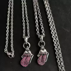 Trendy Light Luxury High-End Fashion Personalized Red Diamond Inlaid Big Tongue Pendant Couple Necklace