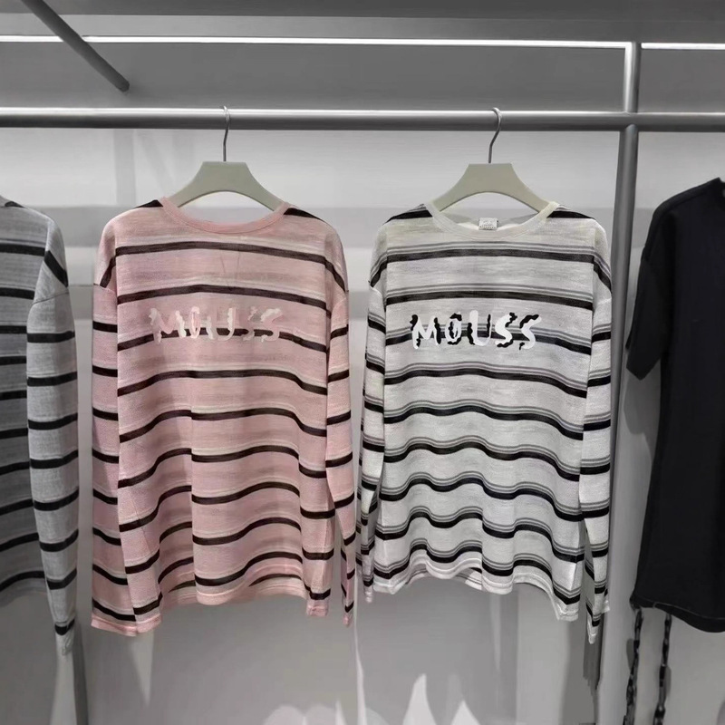 Japanese m Brand 2025 Autumn New Casual Striped Color-Block Long-Sleeve T-Shirt for Women 028Isa90-1003