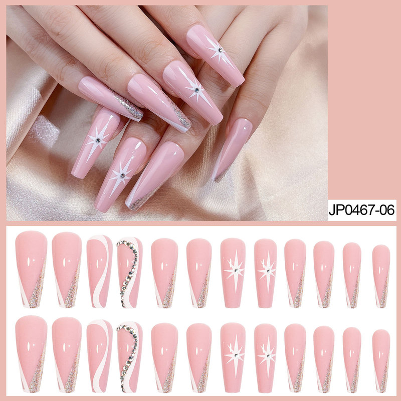 European and American Cross-border Long Coffin Armor Trapezoidal Manicure Piece Wear Pink Boxed 24 Ballet Armor
