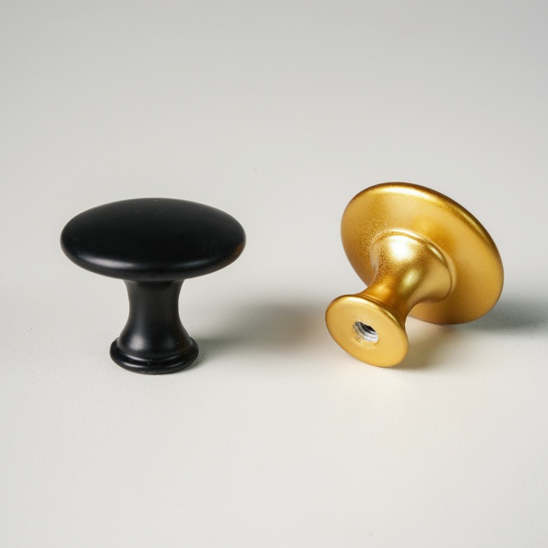 铝合金圆形单孔拉手金色现代简约橱柜抽屉衣柜黑色门把手五金配件